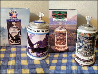 2 Budweiser Collectible Steins - Wolf Family Lair and American Bald Eagle Winter- p/u in Gilbert