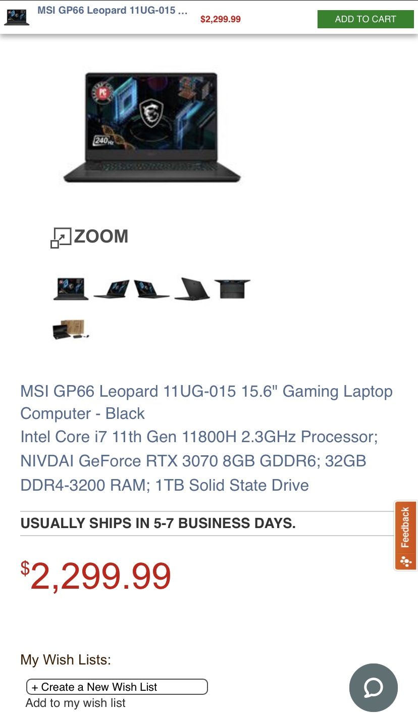 MSI gp66 Leopard RTX 3070