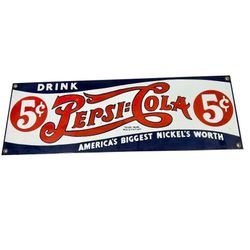Ande Rooney Pepsi Cola Porcelain Enamel Sign 6x18 Americas Biggest Nickels Worth