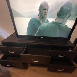 Dark Solid Wood Dresser & TV