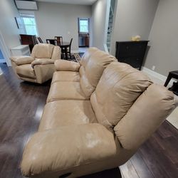 Leather Reclining Couch And Chair For Sale