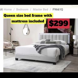 Queen Size Bed Frame With Pillow Top Mattress Included 