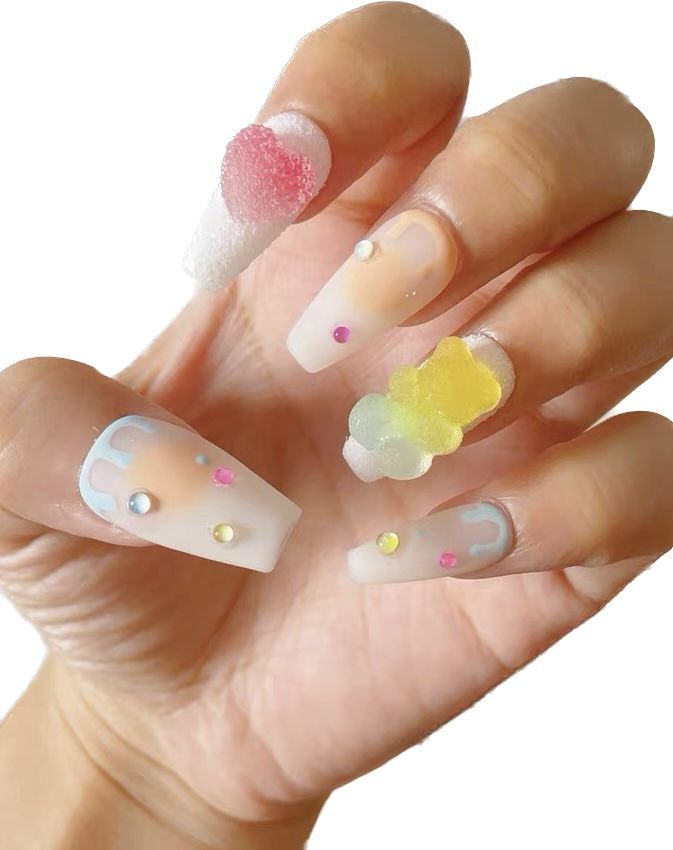 Gummy Bear Sugar Candy Fake Nail Art Manicure W/ Glue