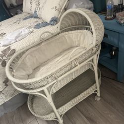 White wicker, baby bassinet