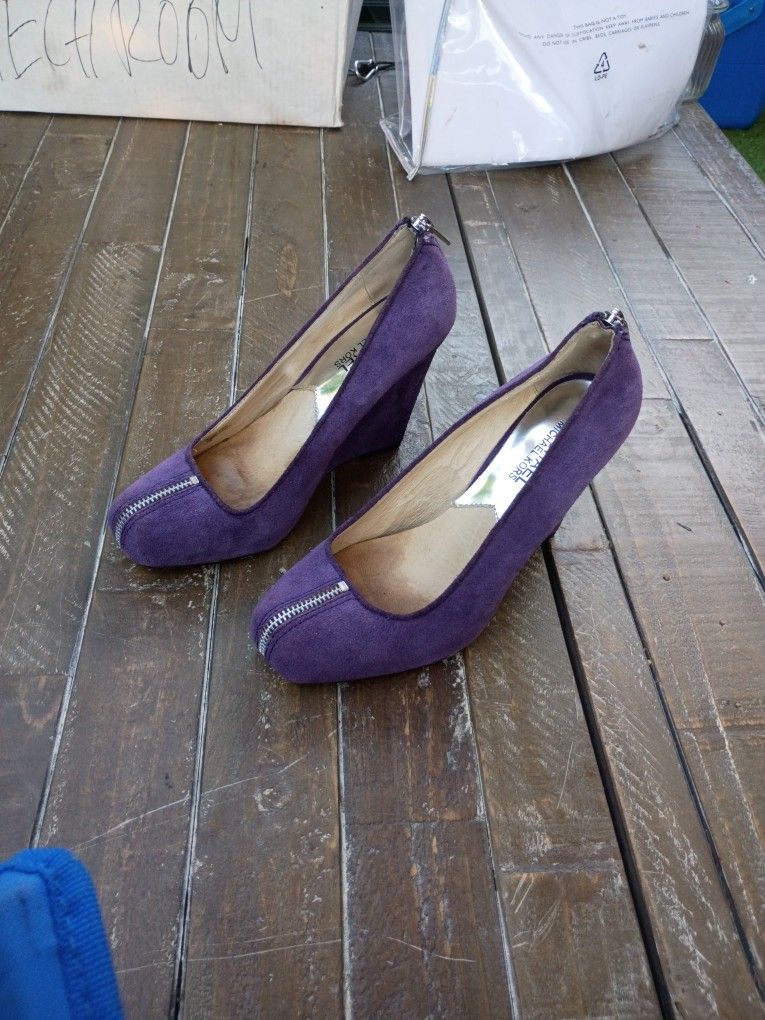 Size 7 1/2 Michael Kors Purple Suede Wedge Heels