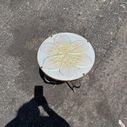 Round Side Table with Floral Relief Top