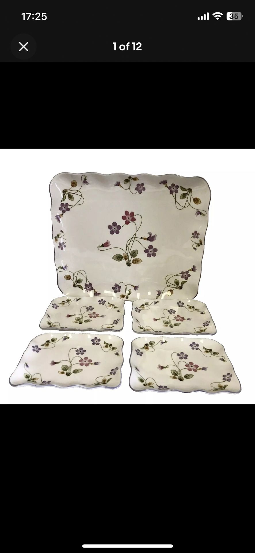 Tominaga Japan - Violet Romance Floral Pattern Serving Tray & Plates Vintage GUC