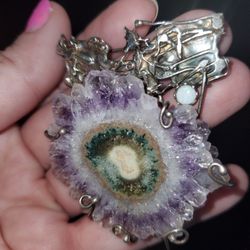 Opal, Sterling Silver, Crystal Brooch.