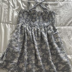 Blue And White Floral Plaid Mini Dress