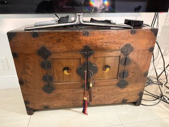 Antique Korean Bandji chest 33 x 14 Ying Yang