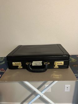 Vintage Top Grain 4" Black Leather hard-sided briefcase with combination safety locks