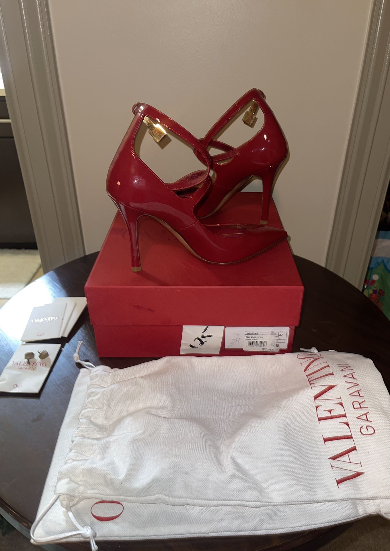 Brand New Valentino Patent Leather Red Ankle Strap Heels