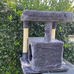Cat Tree for Large Cat, 19 * 15.8in Large Perch Bed for Adult Cats, 23.6in Cat Tower with Scrathing Post, Cat Condo with 2-Door for Indoor Cats, Dark 