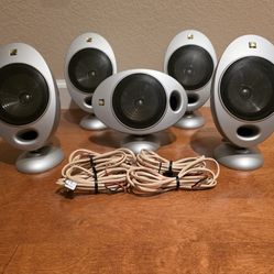 KEF KHT Silver 2005.2 HTS2001 Egg Satellite Surround Speakers Set of 5 *LOCALPU*