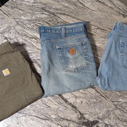 (OFFER) Carhartt Pants Lot (3) Relaxed Fit Jeans & Work Pants Mens 38x32 42x32 42x30