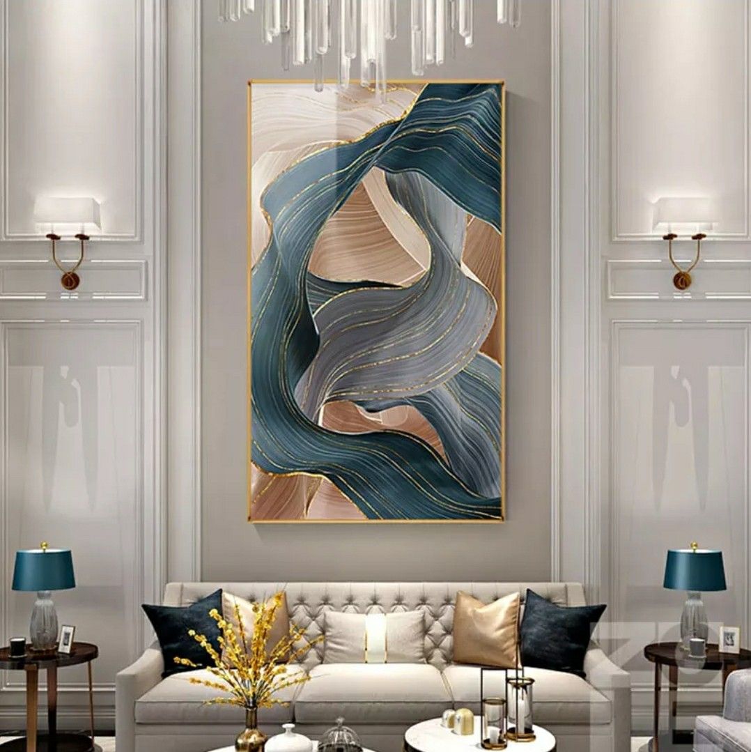 Nordic Canvas Painting Modern Abstract Luxury Ribbon Posters Prints Wall Pictures for Living Room Bedroom Decor Gold Art Poster 26height×15 widet