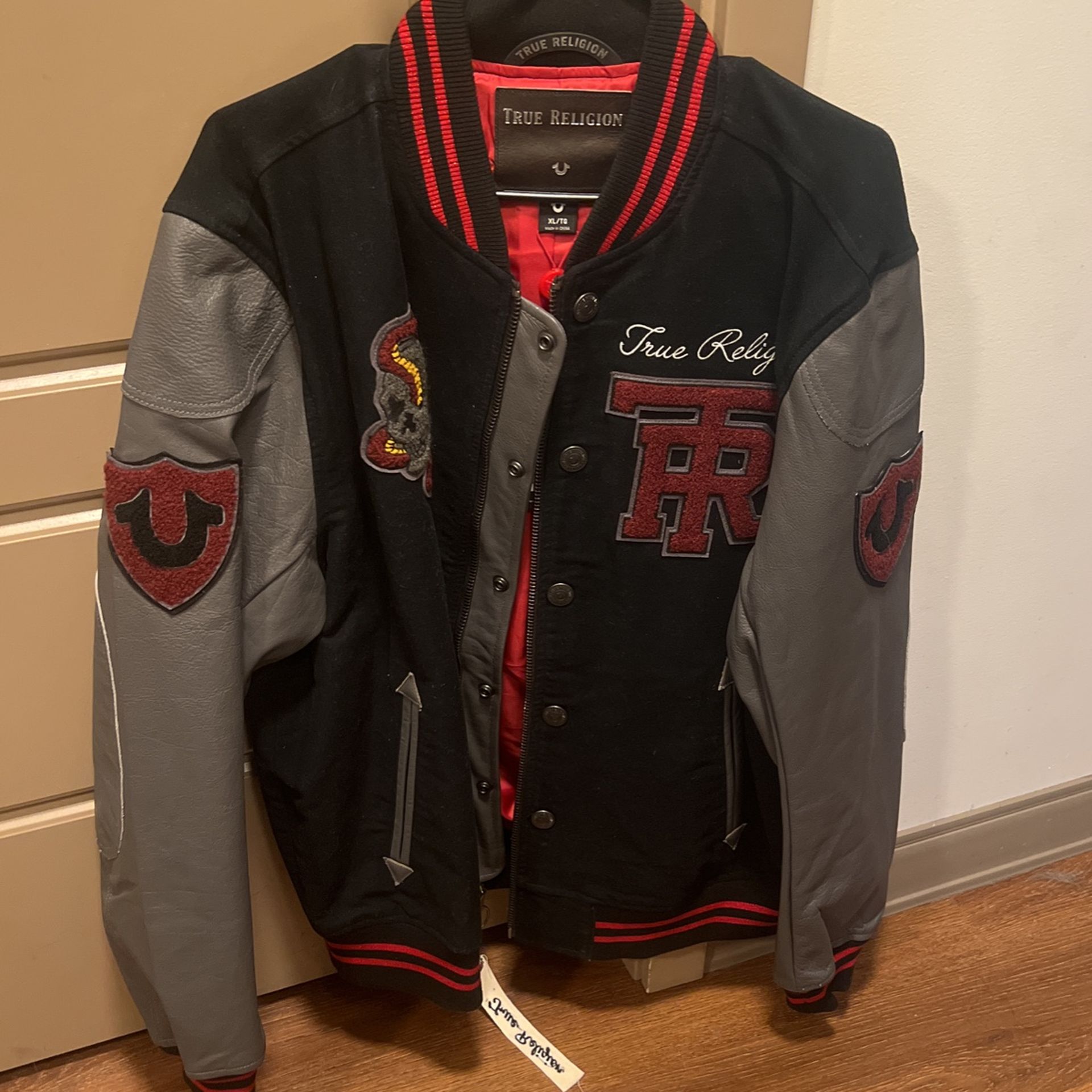Dope True Religion Leather Sleeved Varsity Jacket