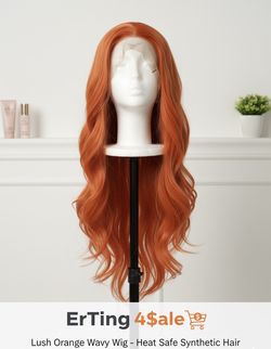 30-inch Orange Heat Resistant Synthetic Lace Front Wig