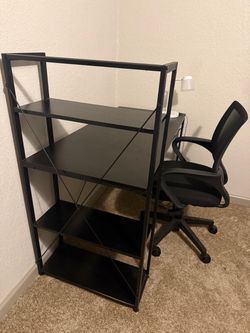 Study table, chair and lamp