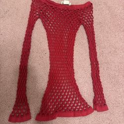 One size red long sleeve top blouse shirt dress lingerie y2k stretchy emo goth