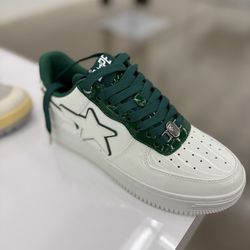BRAND NEW Bape Sta Green White A Bathing Ape Patent Leather Mens Lace Up Sneakers