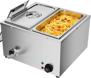 TAIMIKO Electric Bain Marie - Stainless Steel Food Warmer Steam Table for Home & Restaurants, 1500W with 2x1/3 GN Pans, Lids & Tap