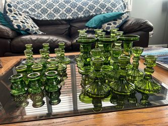Green glass assorted candle stick holder