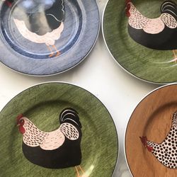 4 chicken design plates 