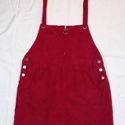 NWT Emory Park jumper dress size L red corduroy overall adjustable straps zipper 