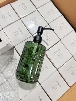 Forest Green Glass Soap Dispenser with Black Rustproof Pump, Refillable Small Soap Dispenser for Kitchen and Bathroom. Amazon's Choice 