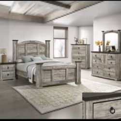 4- Pc Bedroom set Dresser,Mirror  Nightstand (1) Queen size bed frame  Not including Mattress and Box Sp