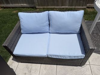 Patio Wicker Loveseat with Cushions – Clean & Comfortable – $50