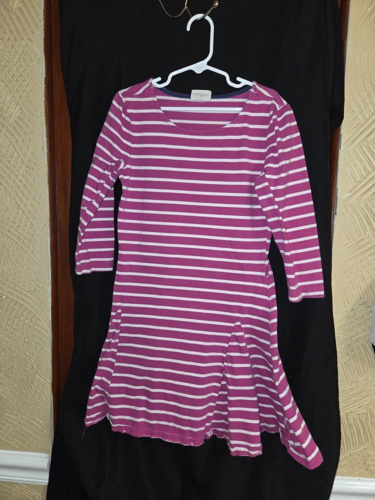 Pink And White Long Sleeve Striped Dress Size Large 10/12