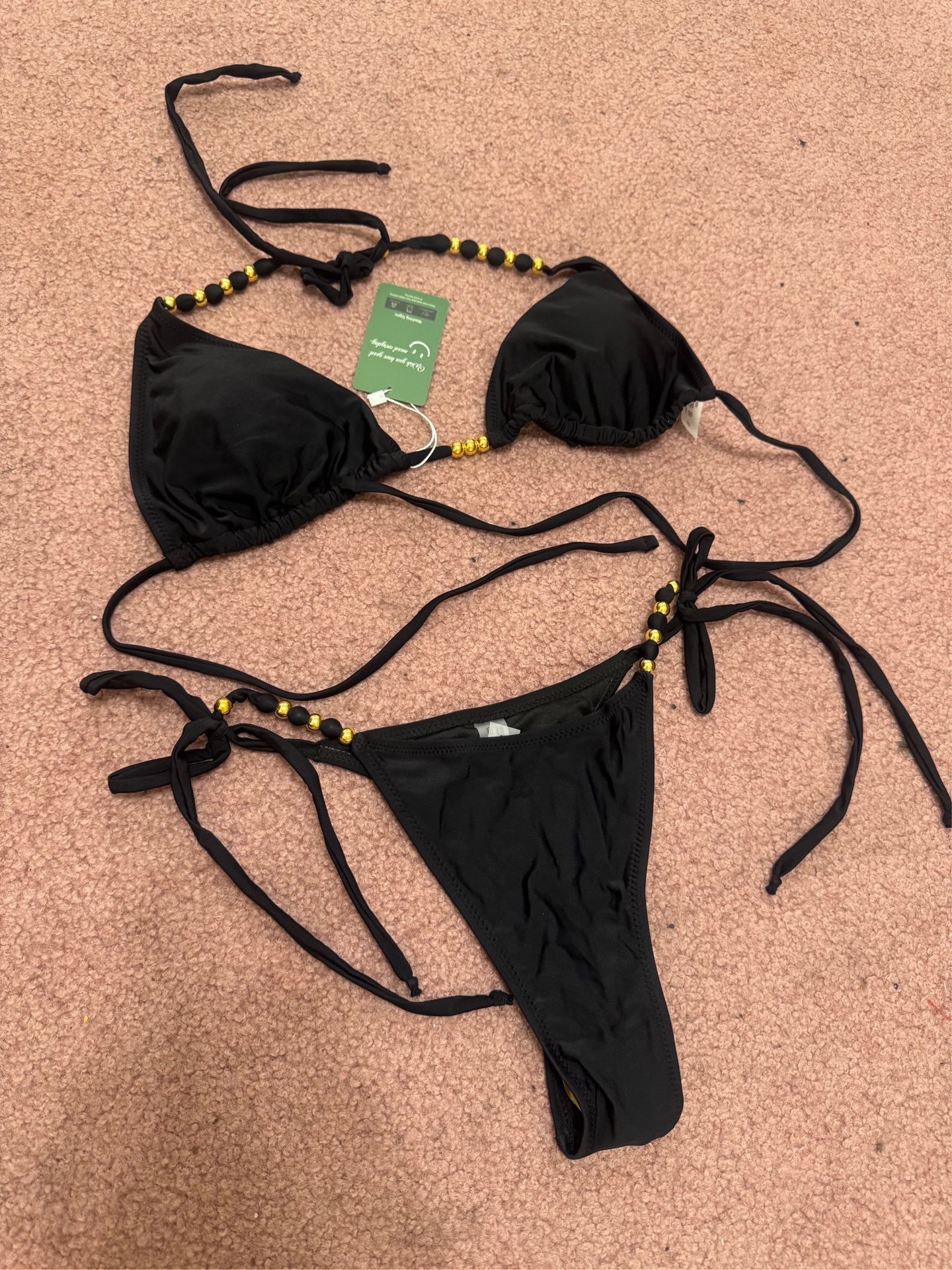 New Small black gold bikini boho festival concert swimsuit bathing suit