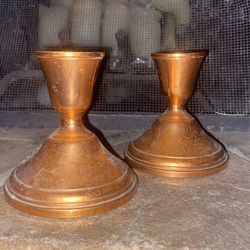 Vintage Ornate Copper Candle Sticks 4in