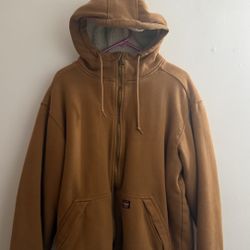 Wrangler Workwear Jacket Mens Large Hooded Sherpa Lined Fleece Heavy Distressed