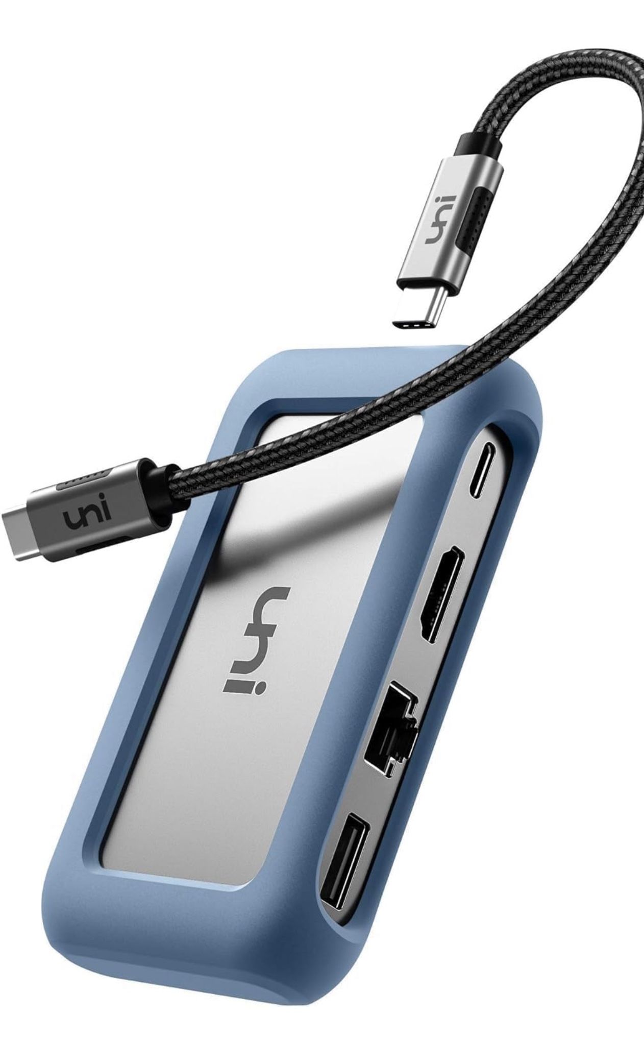 uni USB C Hub Multiport Adapter with Detachable Cable, 8-in-1 USB C Hub with 4K HDMI, 1Gbps Ethernet, SD Card Reader, 100W PD, Compatible with MacBook