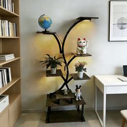 Tree Shelf with LED Light | Tall Display Storage Rack Upgraded Version