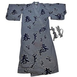 Japanese Yukata Kimono Sash Belt Robe Four Seasons Kanji Japan 53" Cotton