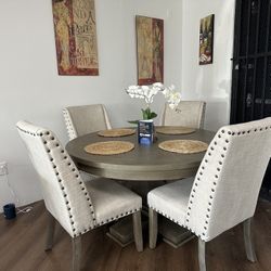 Round Light Wood Dining Table 5pc 