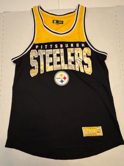 Pre Owned Good Last Photo Hole Pittsburgh Steelers  Tank Top  Mesh Jersey  Printed  Yellow Gold Black  Women  Size Small