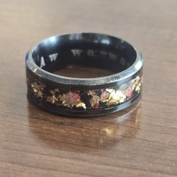 * Black Tungsten Gold Leaf designer wedding band ring * size 10