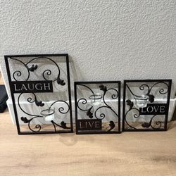 Live Laugh Love Metal Wall Candle Holder Set