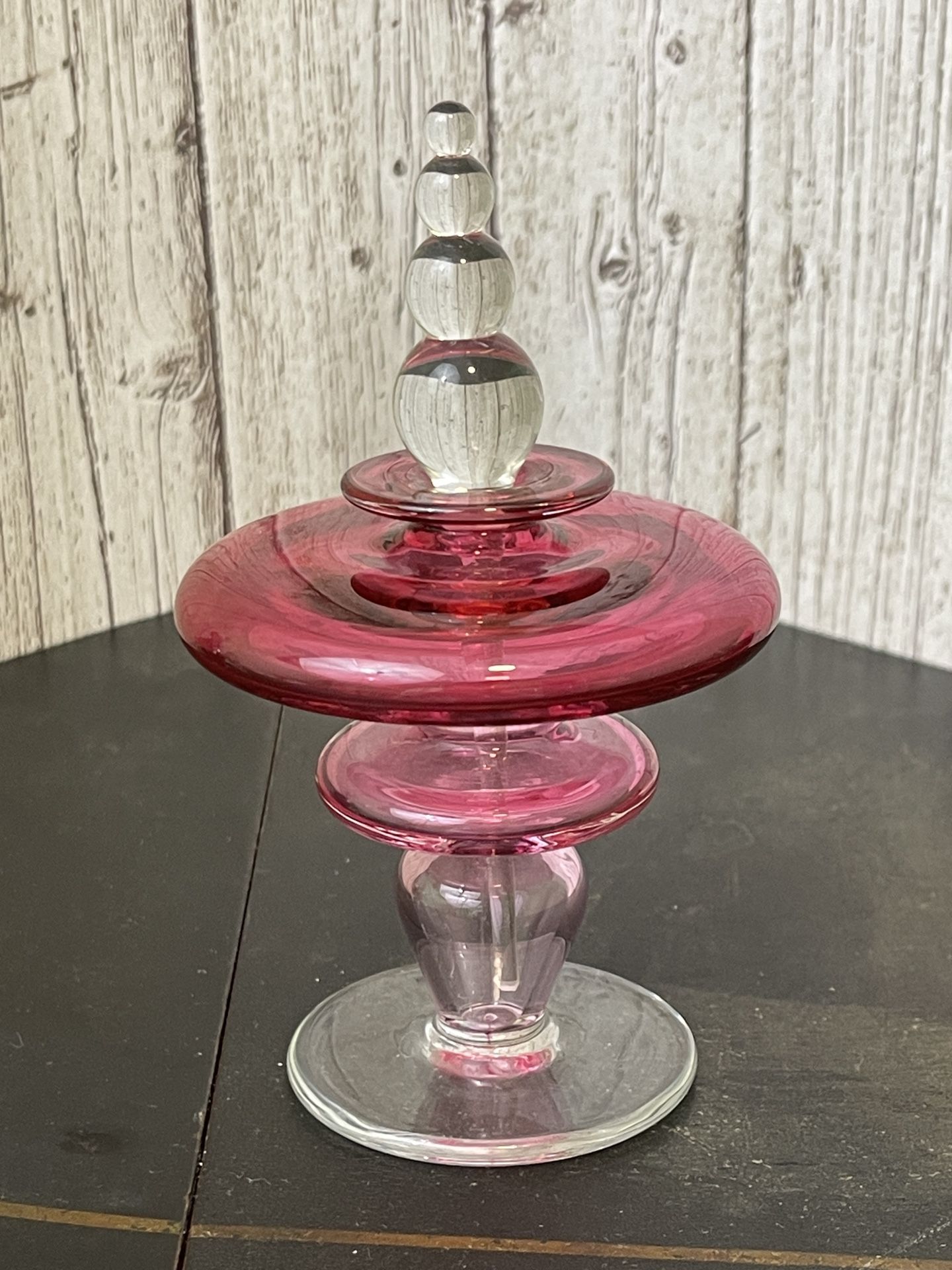 Vintage 1991 Italian Art Glass Pink Perfume Bottle 4 Spheres Stopper Signed