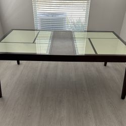 Dining Table Wood/ Tan Color With Glass And Table Extender
