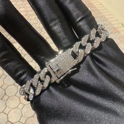 Silver Iced Out CZ Cuban Link Bracelet 7”