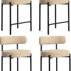 24'' Boucle Counter Stools Set of 4, Beige Bar Stools with Backs, Counter Height Bar Stools for Kitchen Island/Kitchen Counter, Upholstered Counter Ch