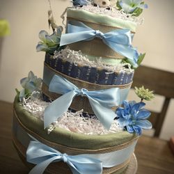 Baby Boy Teddy Bear Diaper Cake Blue And Green 