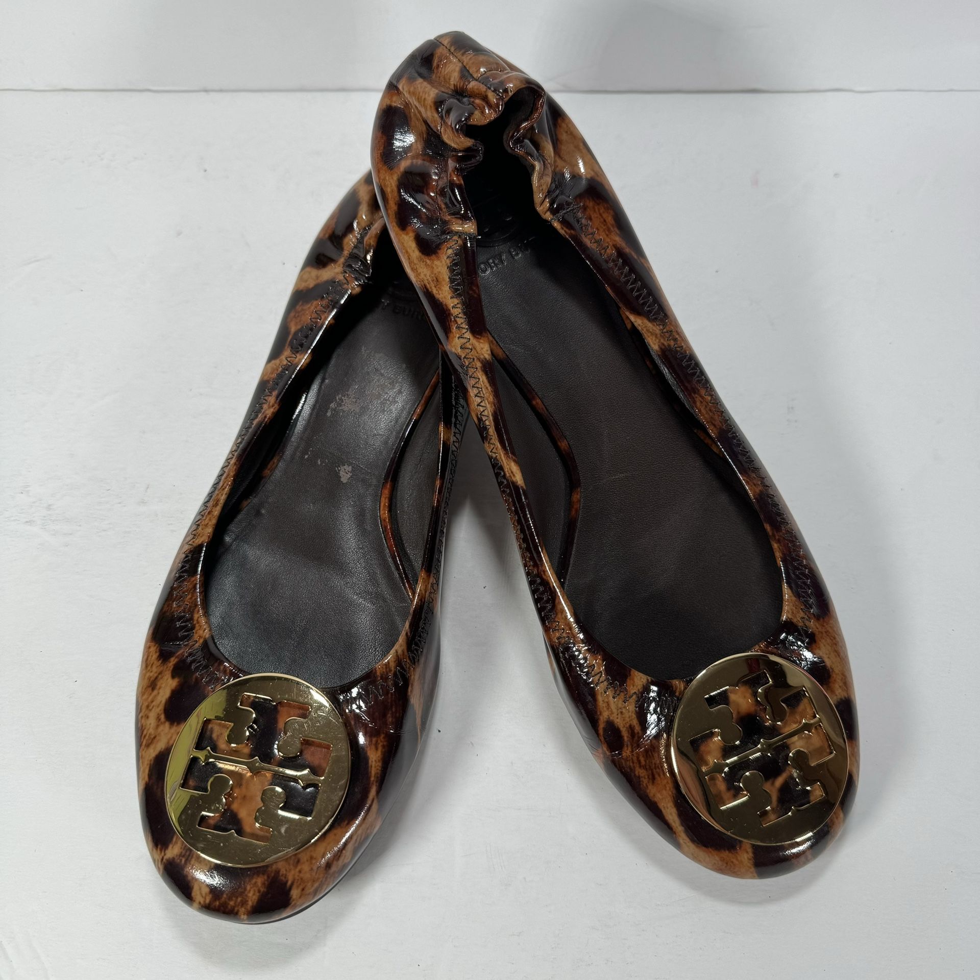 Tory Burch Reva Leopard Print Patent Leather Ballet Flats Women's Size 10M