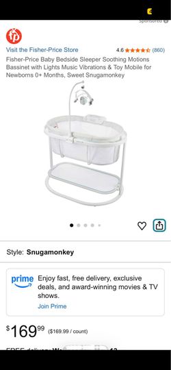 Fisher-Price Baby Bedside Sleeper Soothing Motions Bassinet with Lights Music Vibrations & Toy Mobile